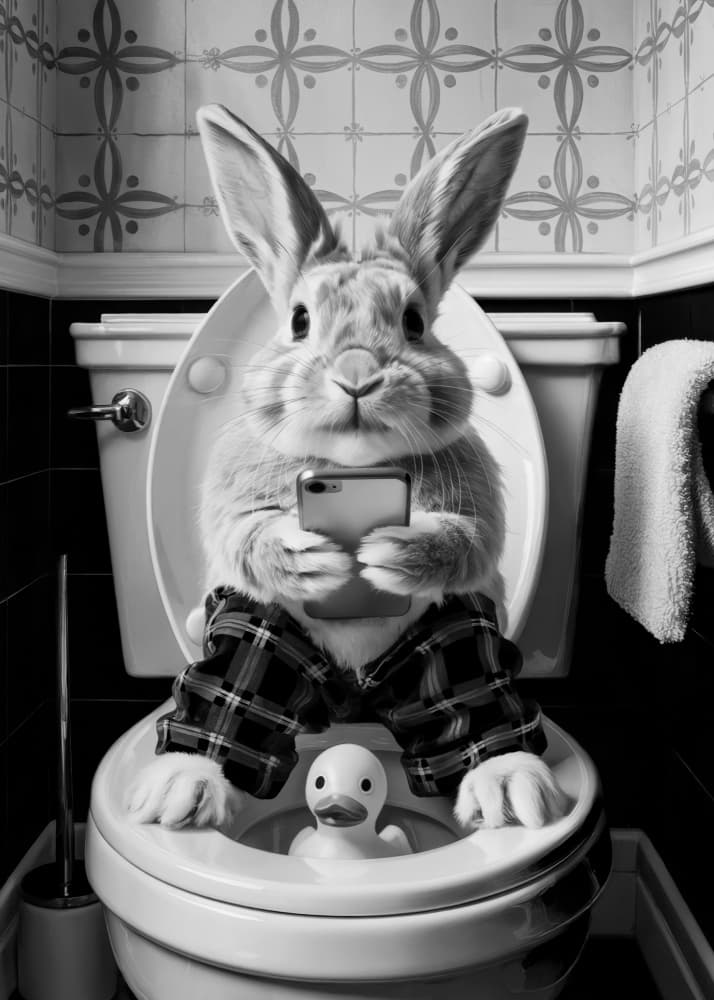 Funny Bunny Toilet Time by Andreas Magnusson — canvas wall art