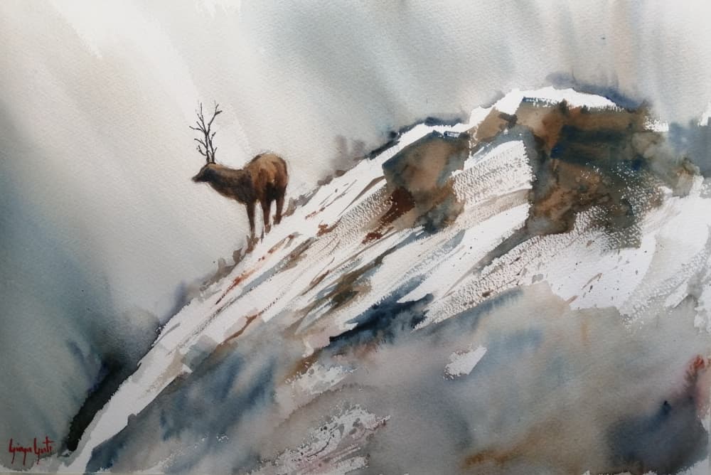 Elk In Winter Mountains by Giorgio Gosti — canvas wall art