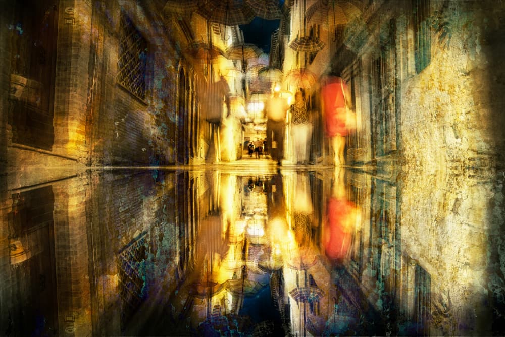 Urban Night Reflections by Nicodemo Quaglia — canvas wall art