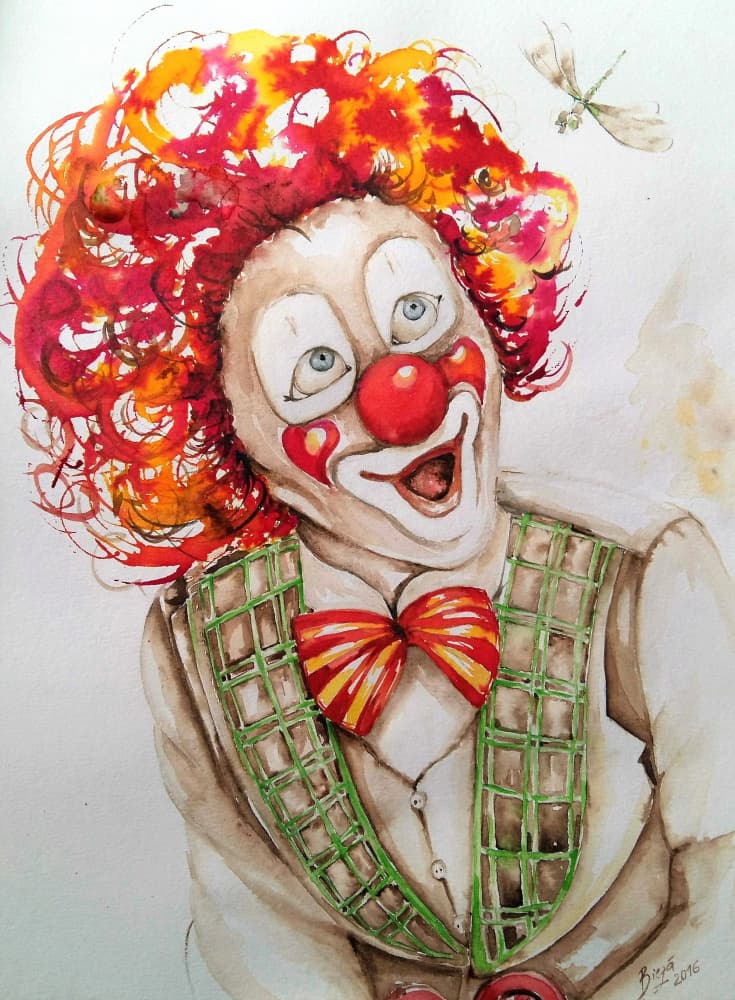 Happy Clown With Dragonfly by Anda Bieza — canvas wall art