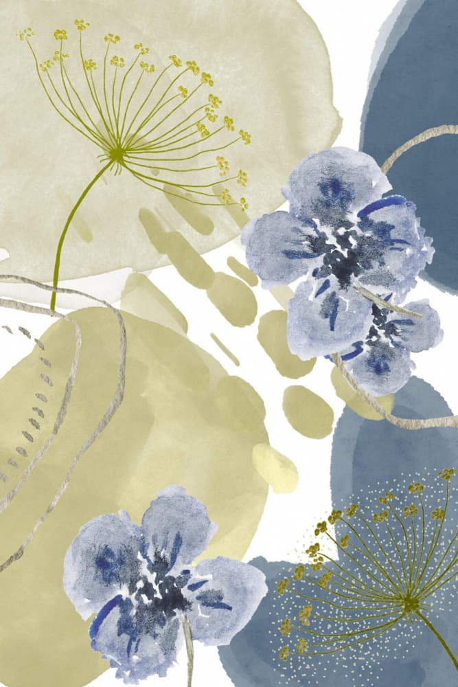 Watercolor Blue Blooms by Sally Ann Moss — canvas wall art