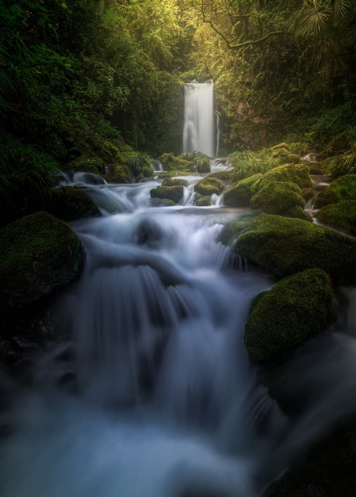 Tranquil Forest Waterfall by Yezimao — canvas wall art