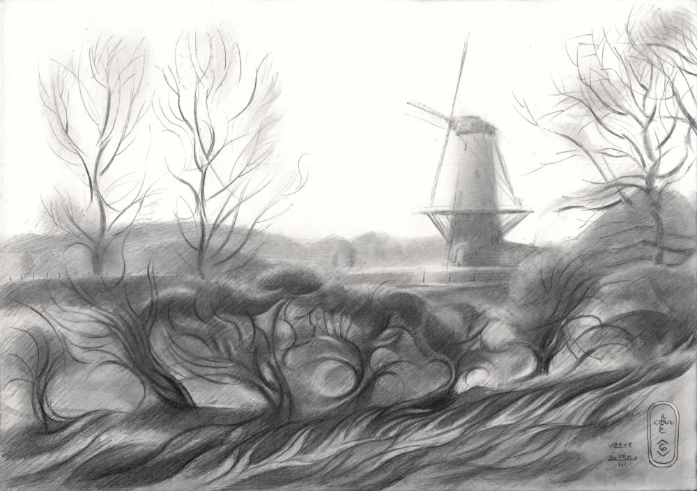 Winter Windmill Drawing by Corné Akkers — canvas wall art