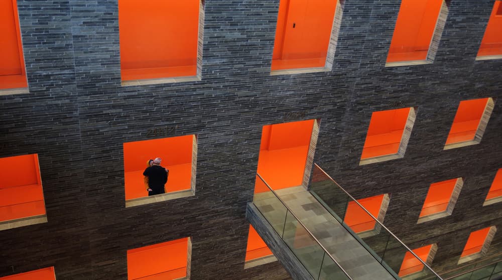 Geometric Orange Architecture by Huib Limberg — canvas wall art