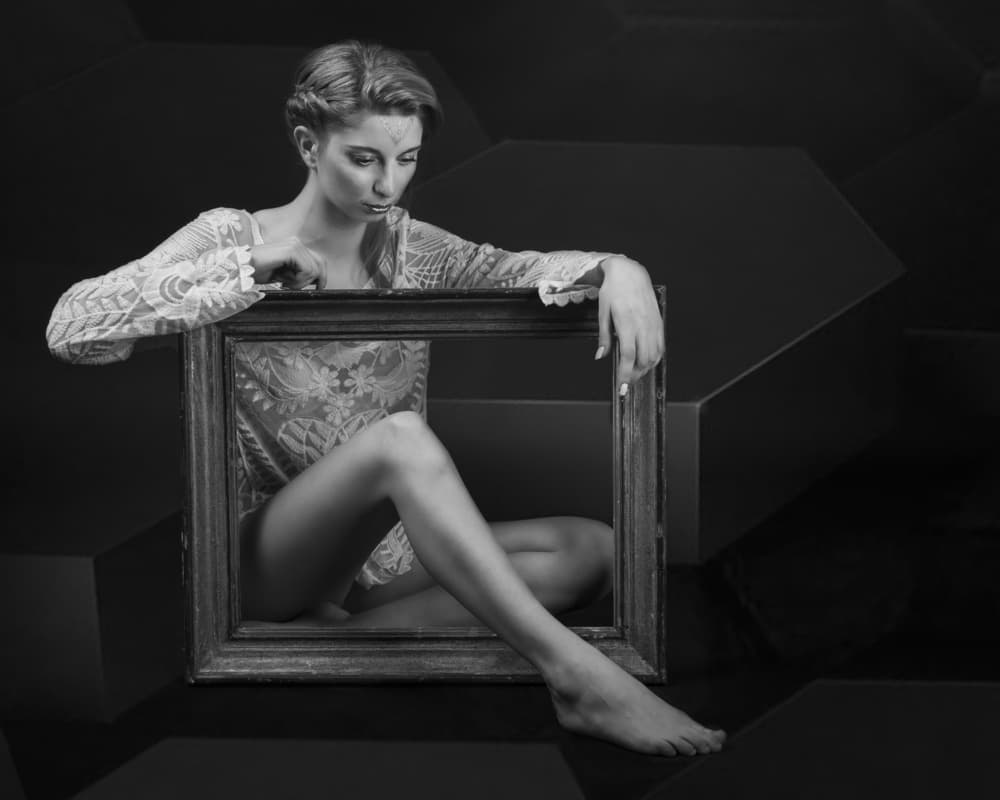 Reflective Woman in Frame by Thierry Lagandré (Transgressed Light) — canvas wall art