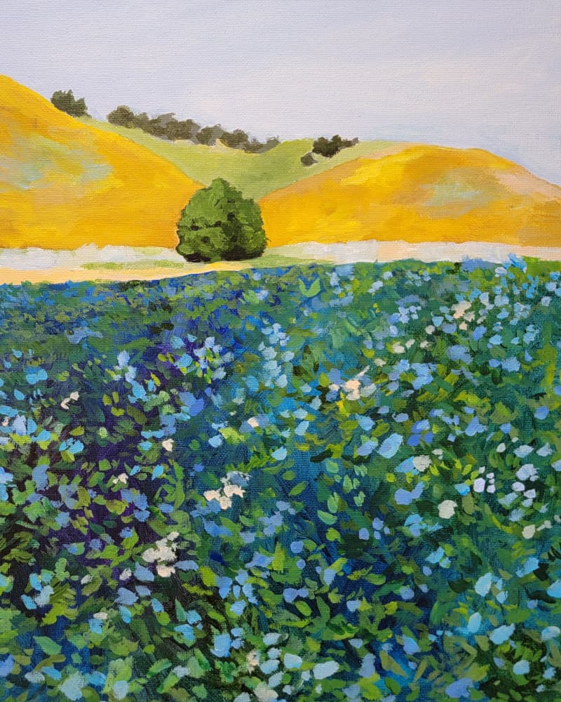 Vibrant Blue Flower Field by Claire Whitehead — canvas wall art