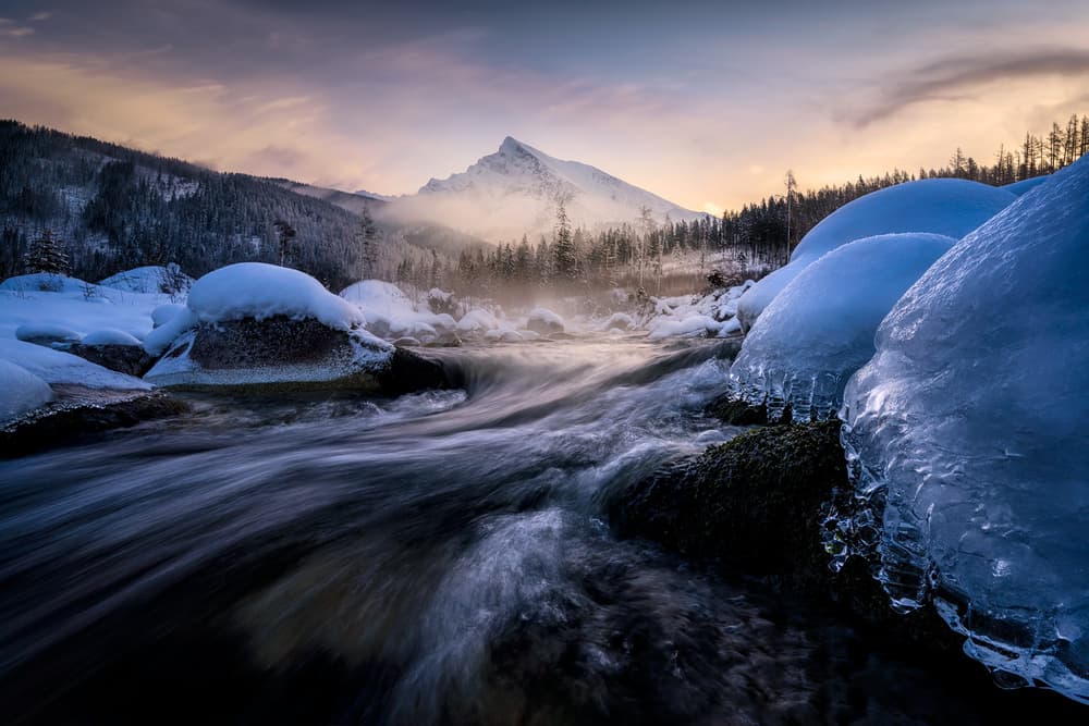 Winter Mountain River by Marian Kuric QEP — canvas wall art