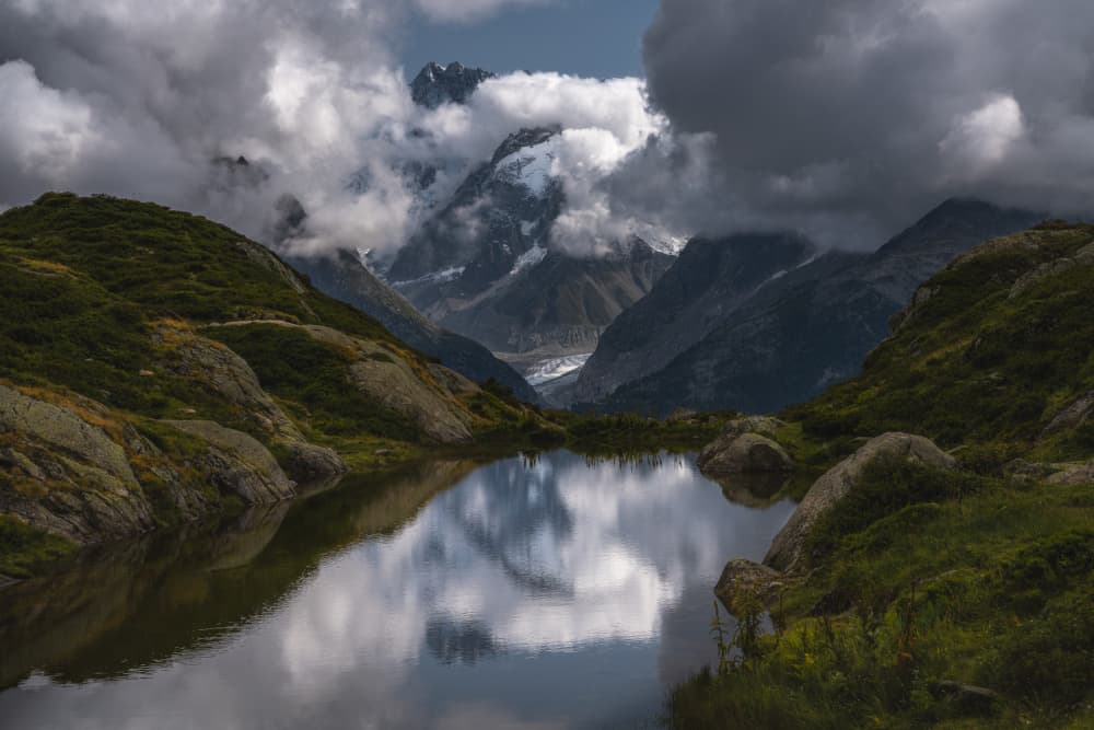 Cloudy Mountain Lake Reflection by Andreea Selagea — canvas wall art