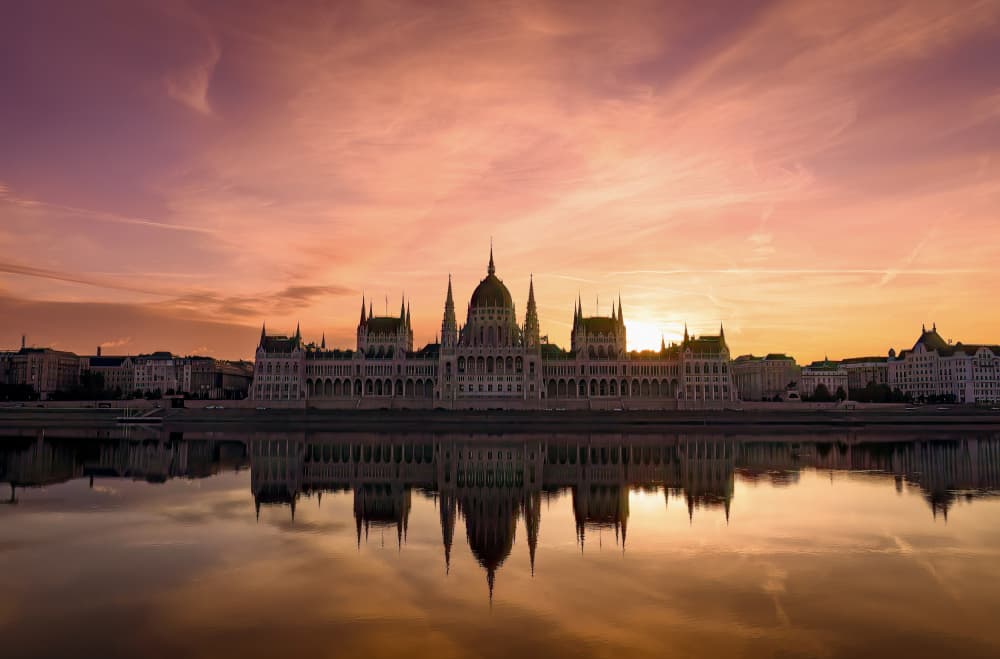 Budapest Parliament Dawn Reflection by Kenneth-Wei Zeng — canvas wall art