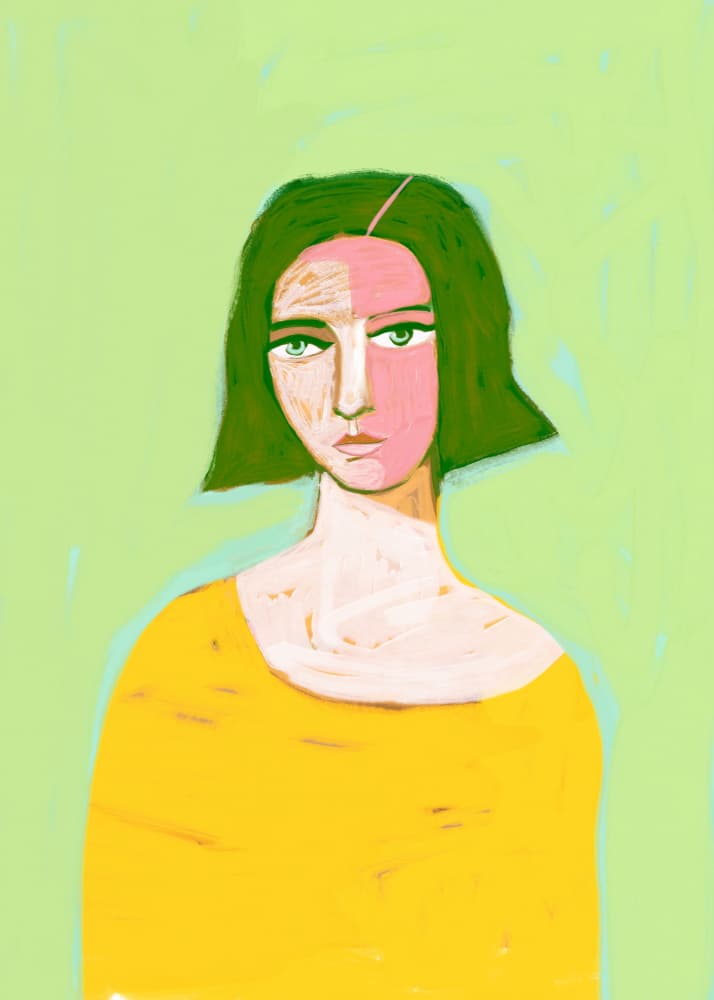 Green Hair Woman Portrait by Sharyn Bursic — canvas wall art