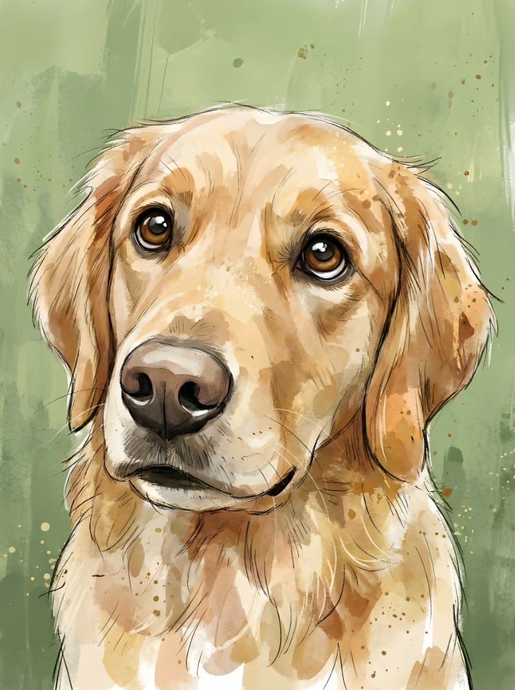 Golden Retriever Watercolor Portrait by HUGO — canvas wall art