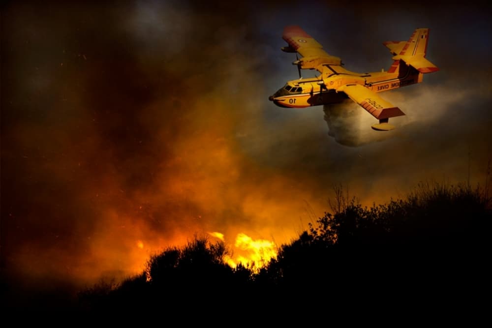 Water Bomber Over Wildfire by Antonio Grambone — canvas wall art
