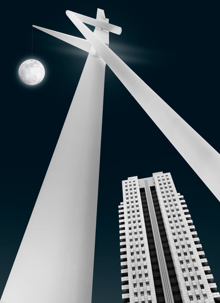 Modern City Moon by Helena GARCIA HUERTAS — canvas wall art