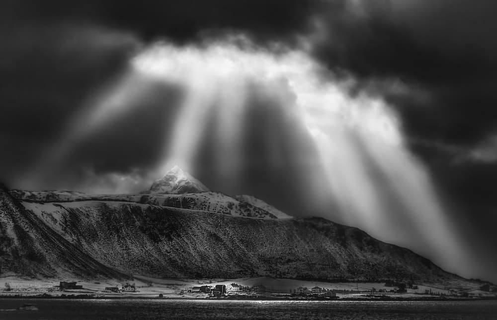 Dramatic Mountain Sun Rays by Jenny Qiu — canvas wall art
