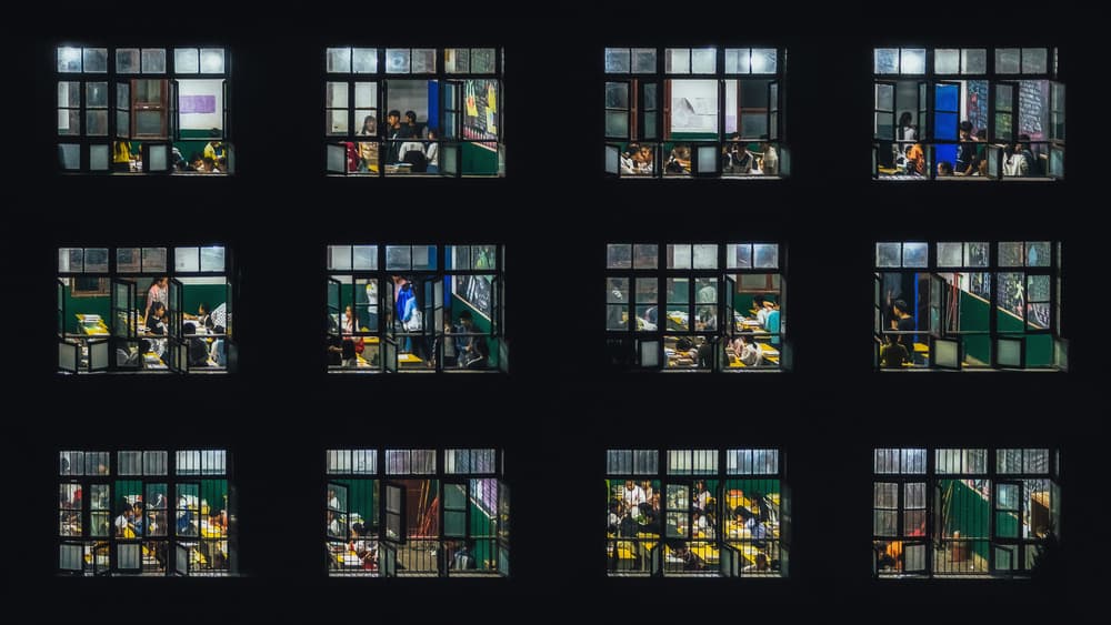 Illuminated Night Windows by TIANQI — canvas wall art