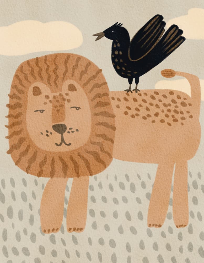 Friendly Lion And Bird by Nikita Jariwala — canvas wall art