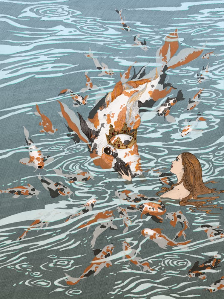 Crowned Koi And Girl by EC Mazur — canvas wall art
