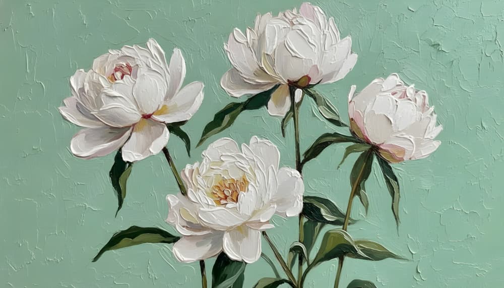 Four White Peonies by HUGO — canvas wall art
