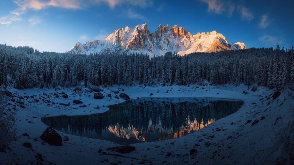 Golden Winter Mountain Lake by Juan Pablo de Miguel — canvas wall art