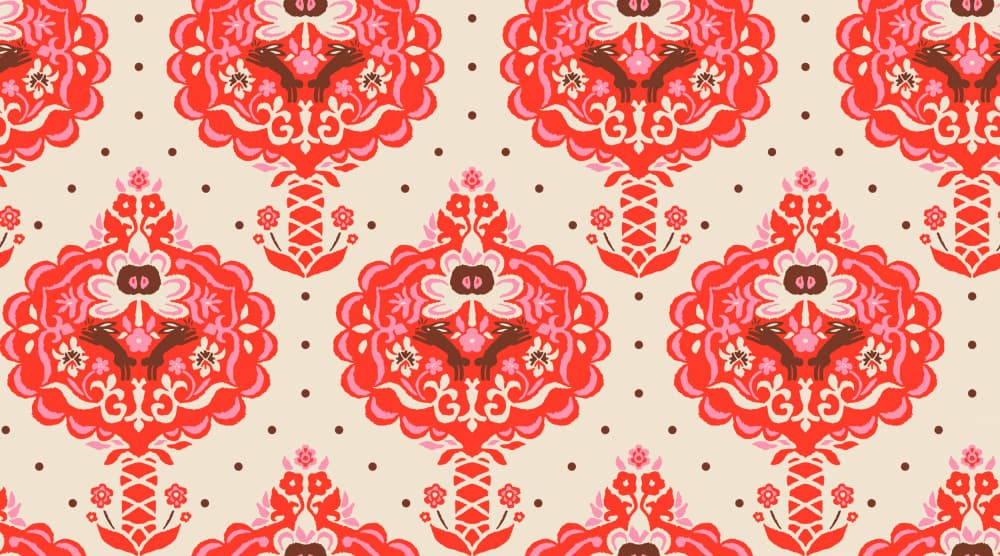 Red Floral Damask Pattern by Annick — canvas wall art