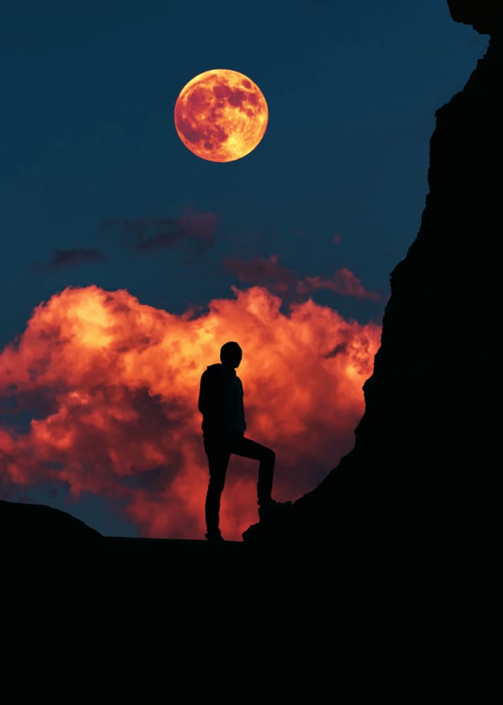 Blood Moon Over Mountains by Ariz Rab — canvas wall art