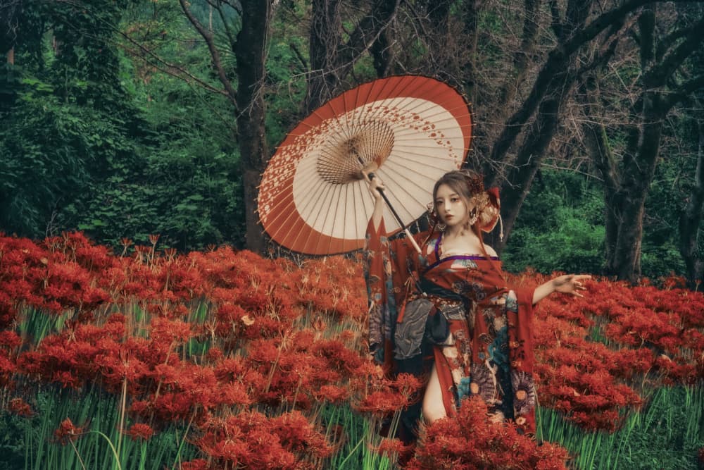 Japanese Kimono Flower Field by KOIKI — canvas wall art
