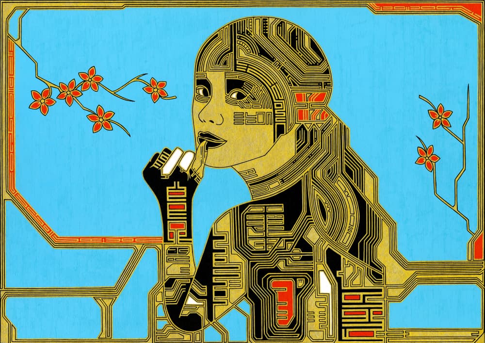 Cybernetic Blossom Woman by Iona Gilburt — canvas wall art