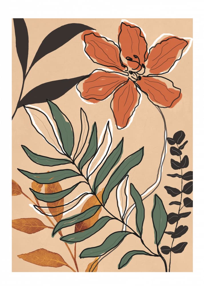 Orange Flower Green Leaves by Nadjaa — canvas wall art