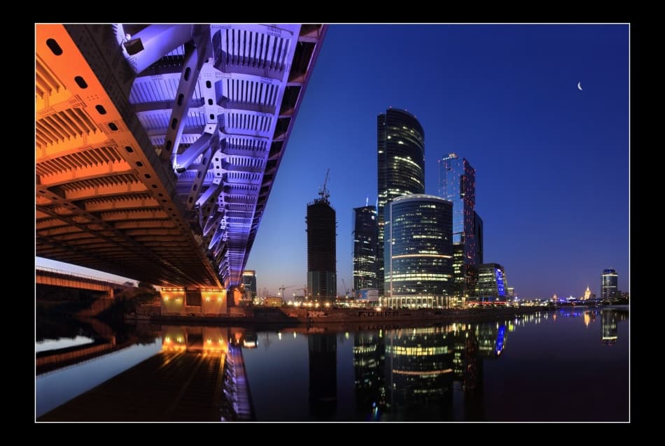 Illuminated City Reflections by Victoria Glinka — canvas wall art
