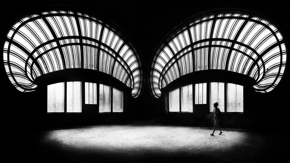 Lone Figure Grand Archways by Marius Cinteza — canvas wall art