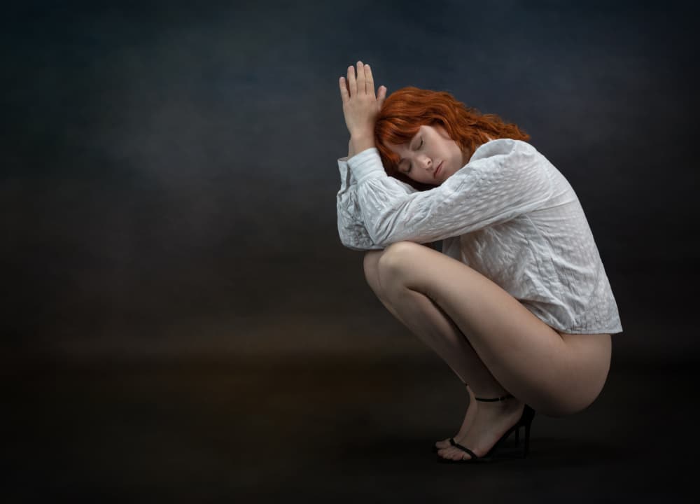 Pensive Woman Red Hair by Luc Stalmans — canvas wall art
