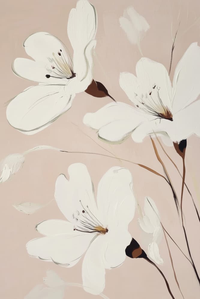 Serene White Blooms by Melloi Art Prints — canvas wall art
