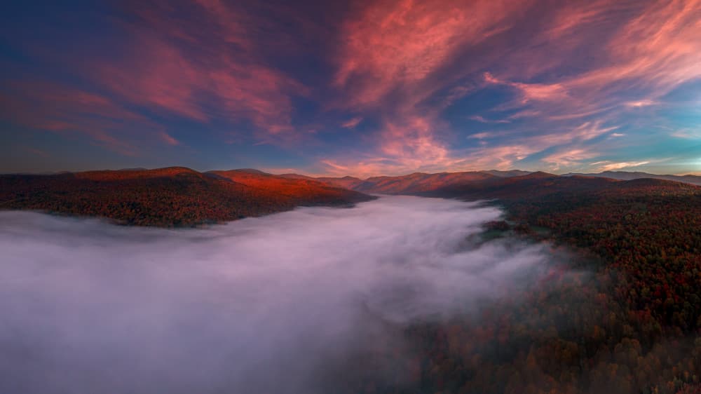 Autumn Valley Fog by John Fan — canvas wall art