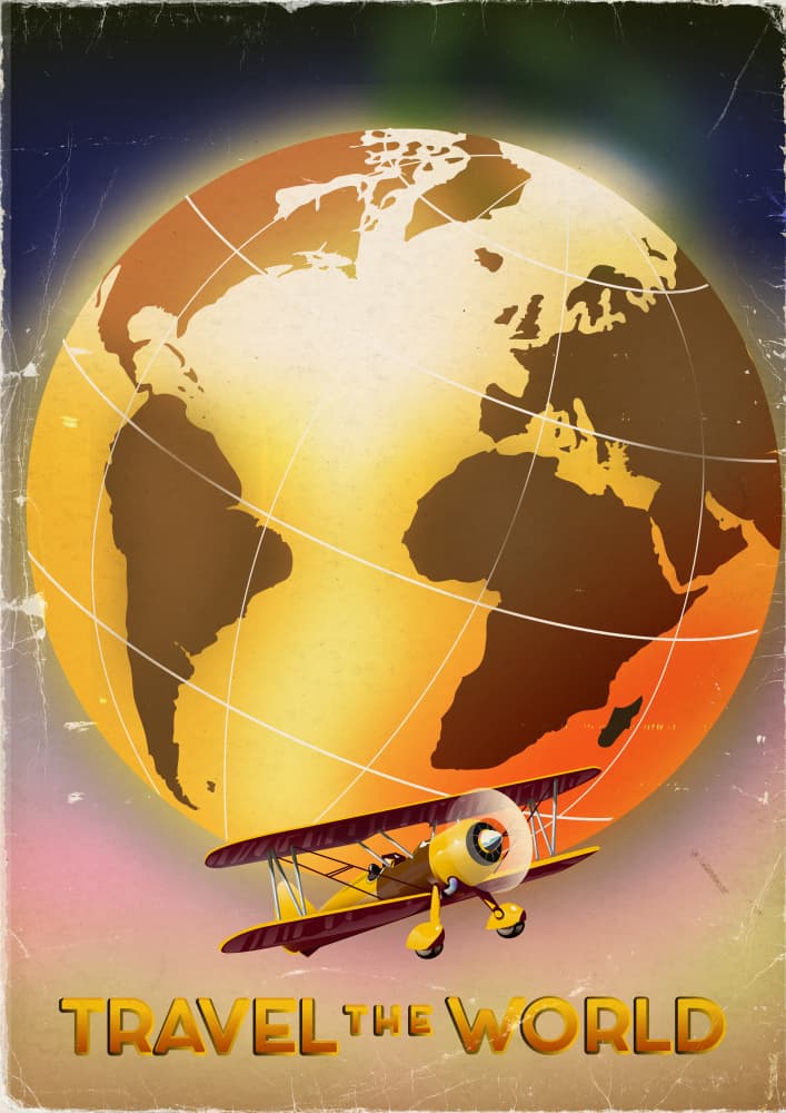 Golden Globe Biplane by Nicholas — canvas wall art