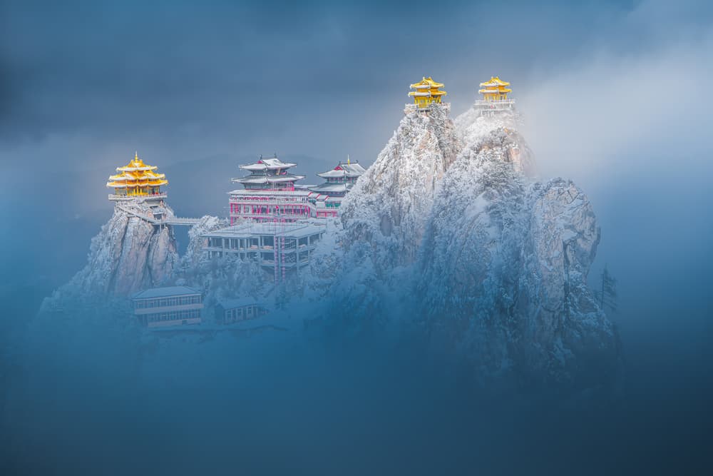 Golden Mountain Temples by Simoon — canvas wall art