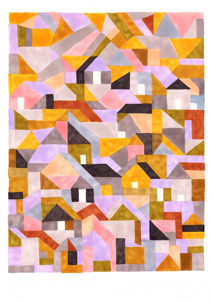 Colorful Geometric Houses by Ilka Meszely — canvas wall art