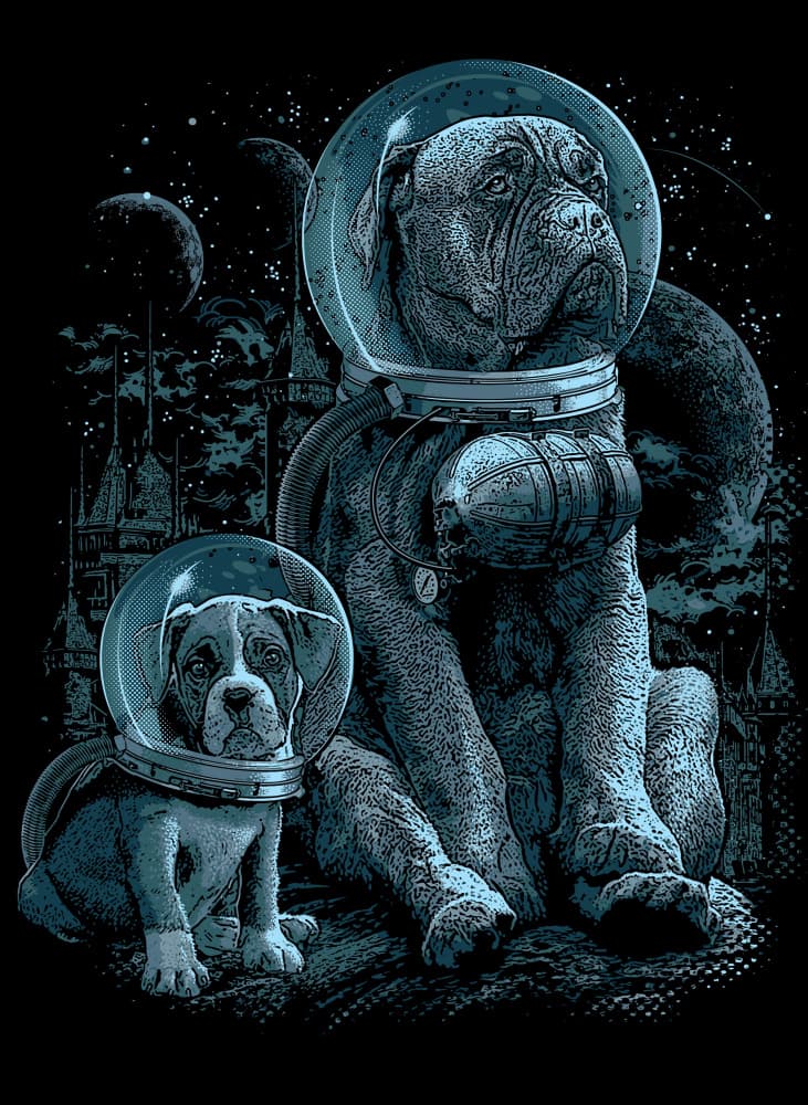 Space Dog and Puppy by Adam Lawless — canvas wall art