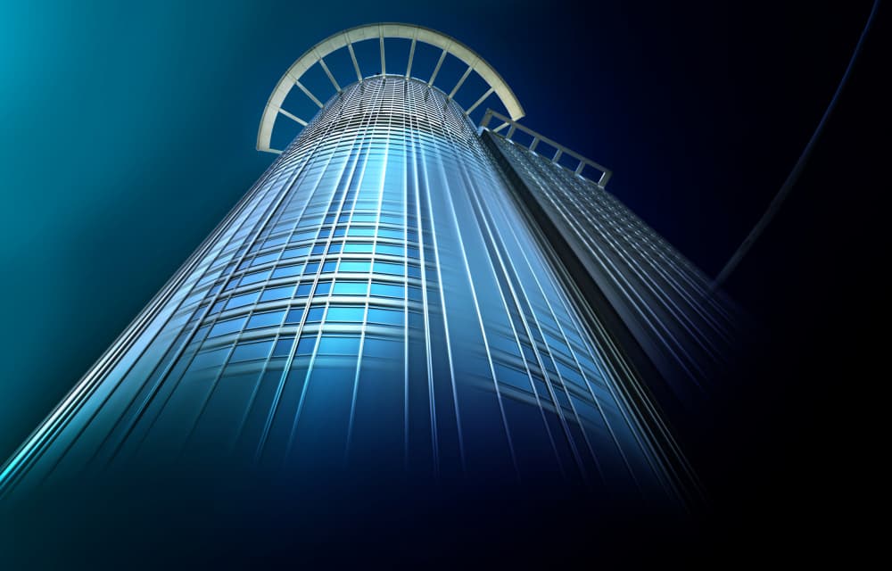 Sleek Blue Skyscraper by Erhard Batzdorf — canvas wall art