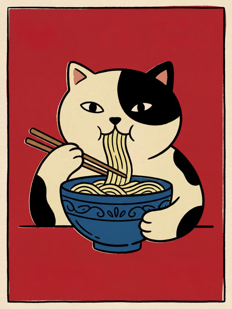 Ramen Eating Cat by Andreas Magnusson — canvas wall art