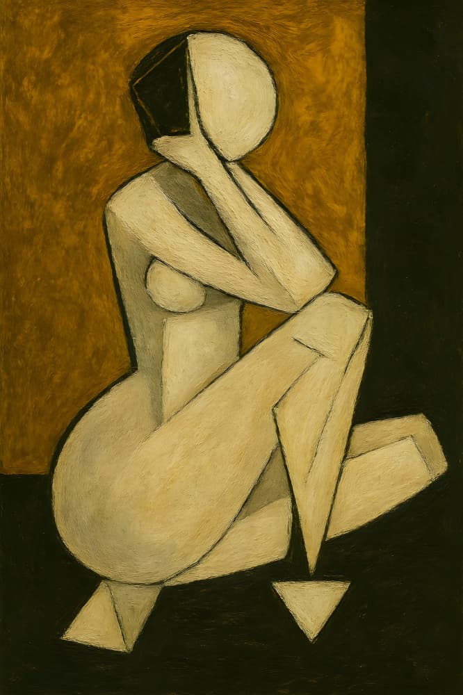 Contemplative Cubist Nude by HUGO — canvas wall art