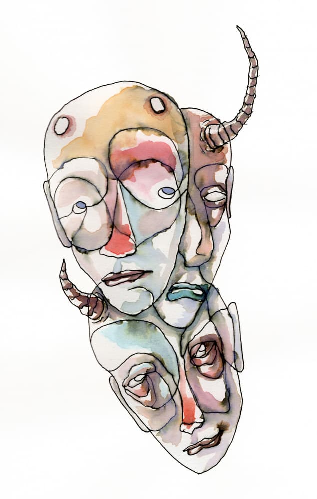 Complex Watercolor Faces by Wildemar Doomgriever — canvas wall art