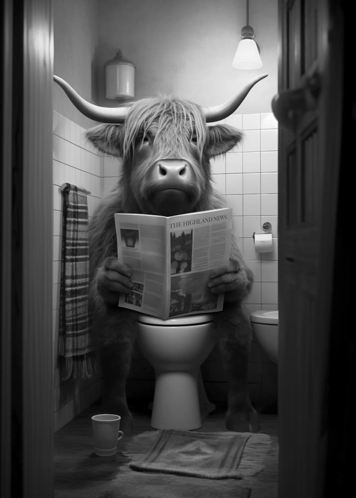 Funny Highland Cow Reading by Andreas Magnusson — canvas wall art