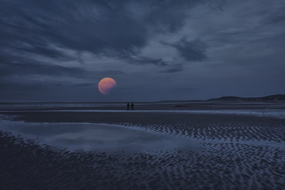 Blood Moon Beach Night by Uschi Hermann — canvas wall art