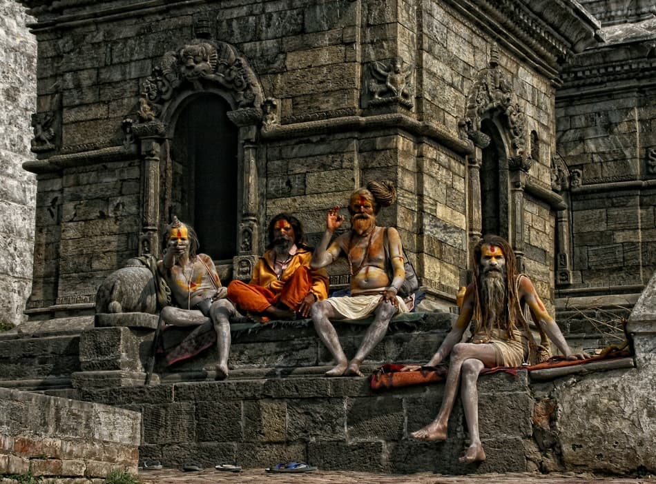Hindu Sadhus Temple Steps by Yvette Depaepe — canvas wall art