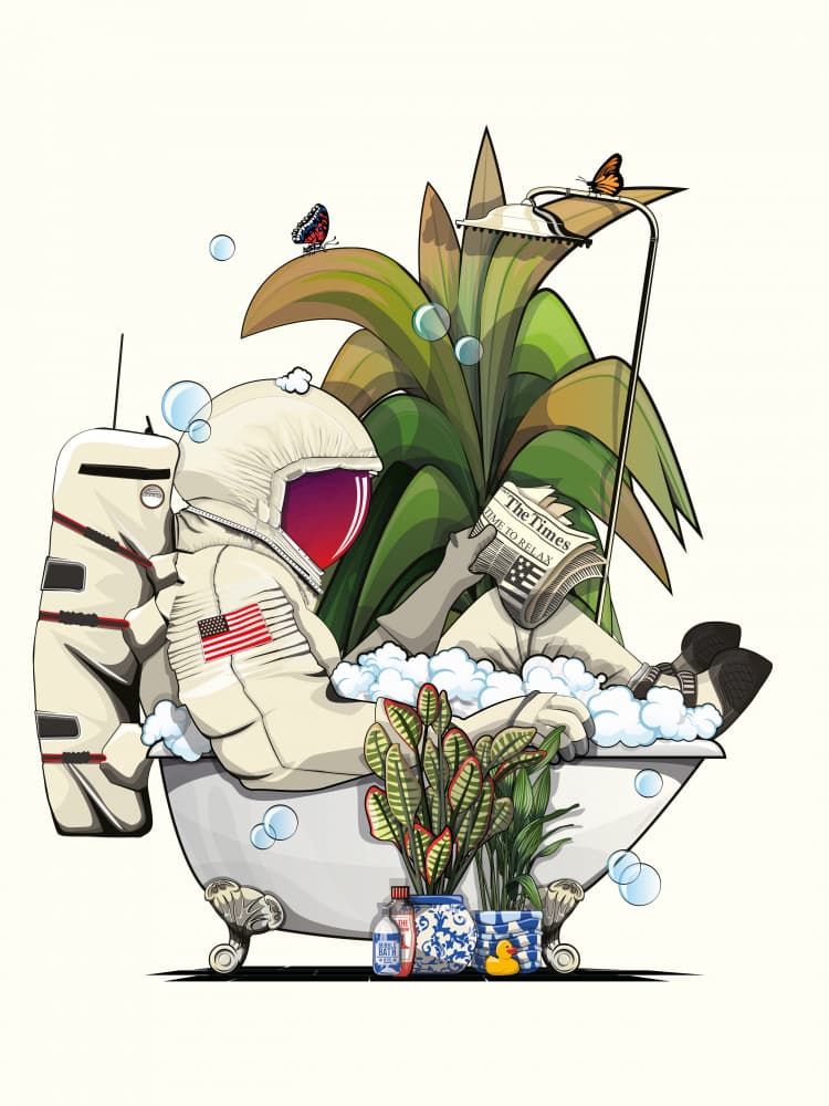 Astronaut Taking a Bath by In The Washroom — canvas wall art