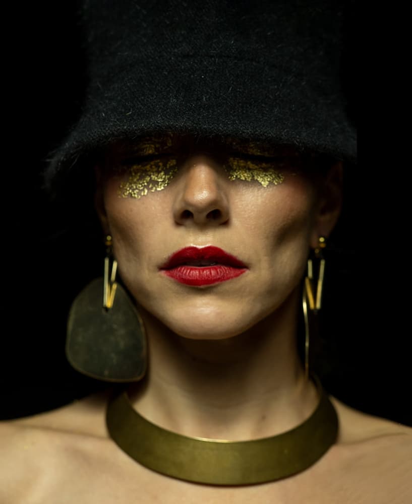 Red Lips Golden Gaze by Svetlana Kirzh — canvas wall art