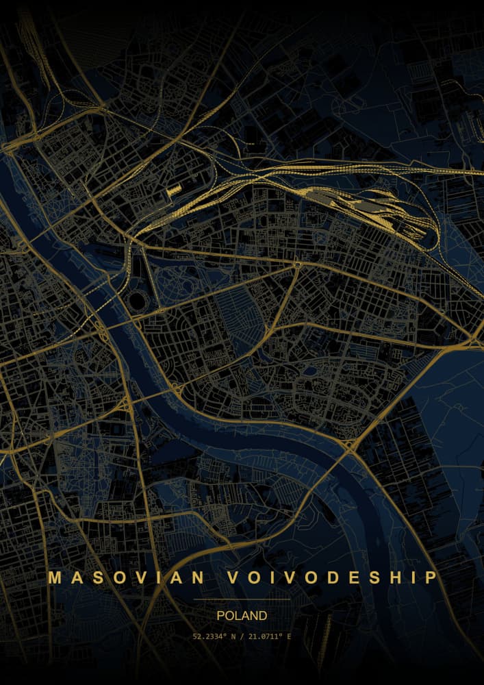 Warsaw Gold Map by HUGO — canvas wall art