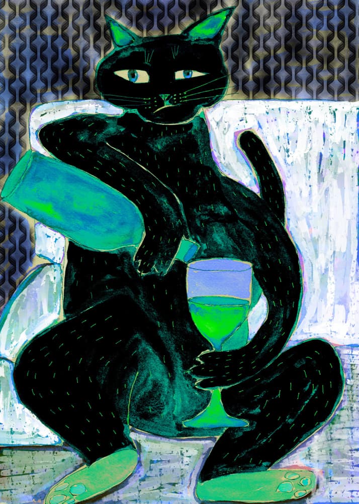 Relaxed Drinking Cat by Sharyn Bursic — canvas wall art