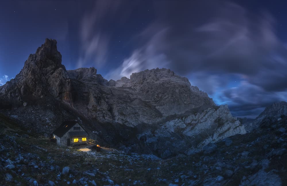 Alpine Cabin Starry Night by Carlos Gonzalez — canvas wall art