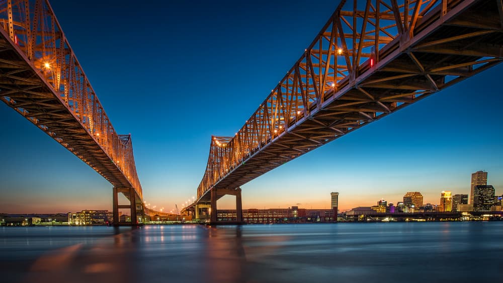 Illuminated City Bridges by Martin Steeb — canvas wall art